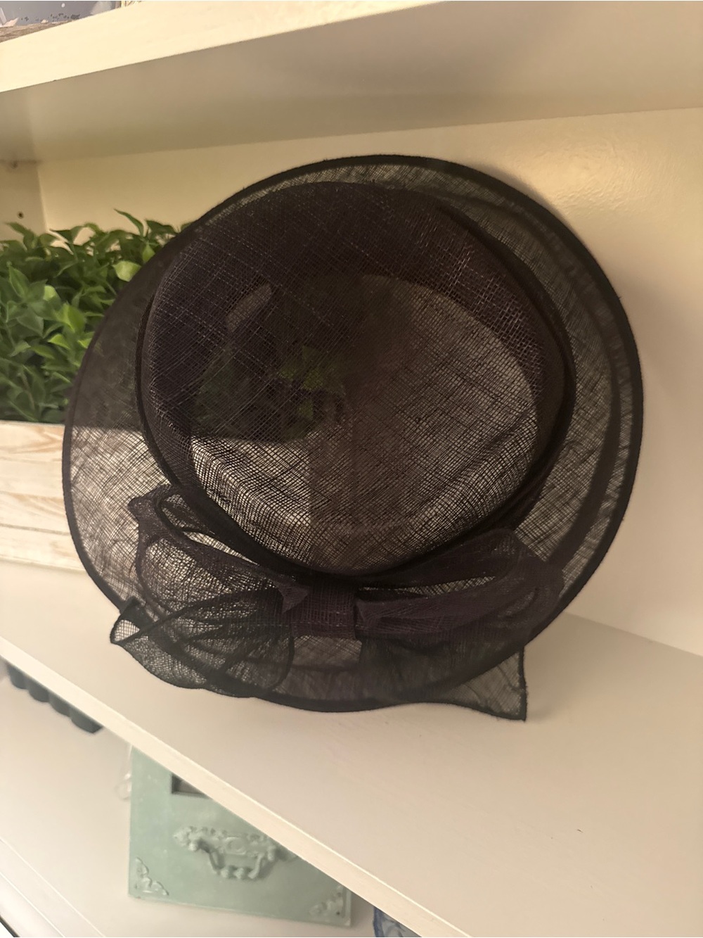 Lord & Taylor Black Wide Brim Sinamay Bow Church Wedding Derby Hat
